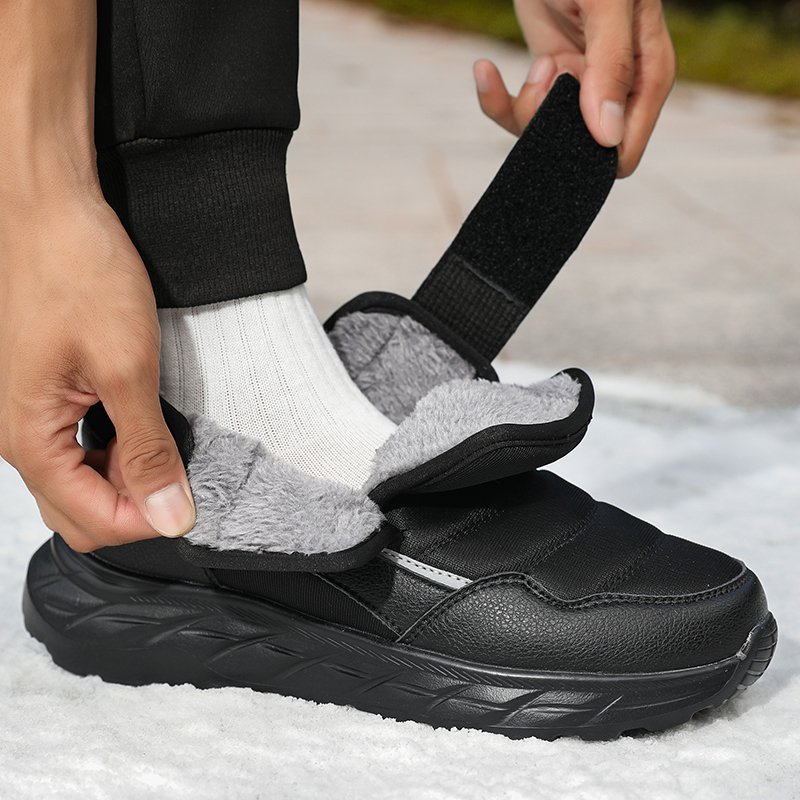 Women'S Fashion Velcro Sneakers - Winter Plush Lined Casual Sneakers Black