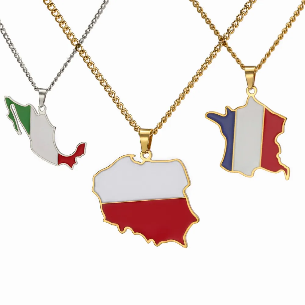 Women Fashion Qatar - Dreamtimes Poland France Mexico Map Pendant