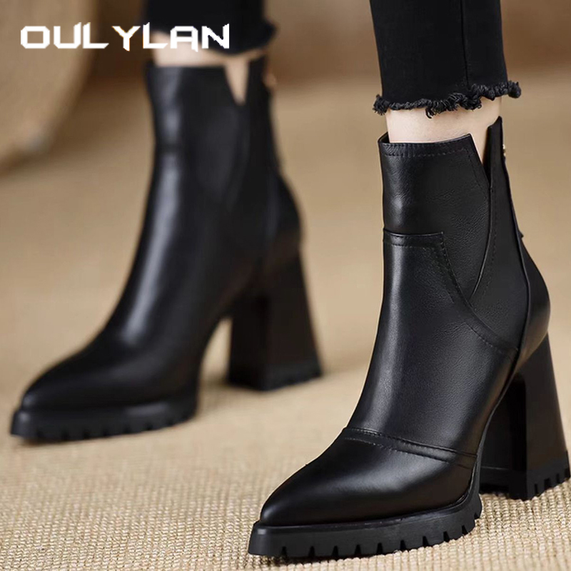 Oulylan Thick High-heeled Wome - Women'S Fashion Leather Boots recension och pris