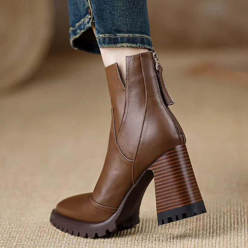 Oulylan Thick High-heeled Wome - Women'S Fashion Leather Boots recension och pris