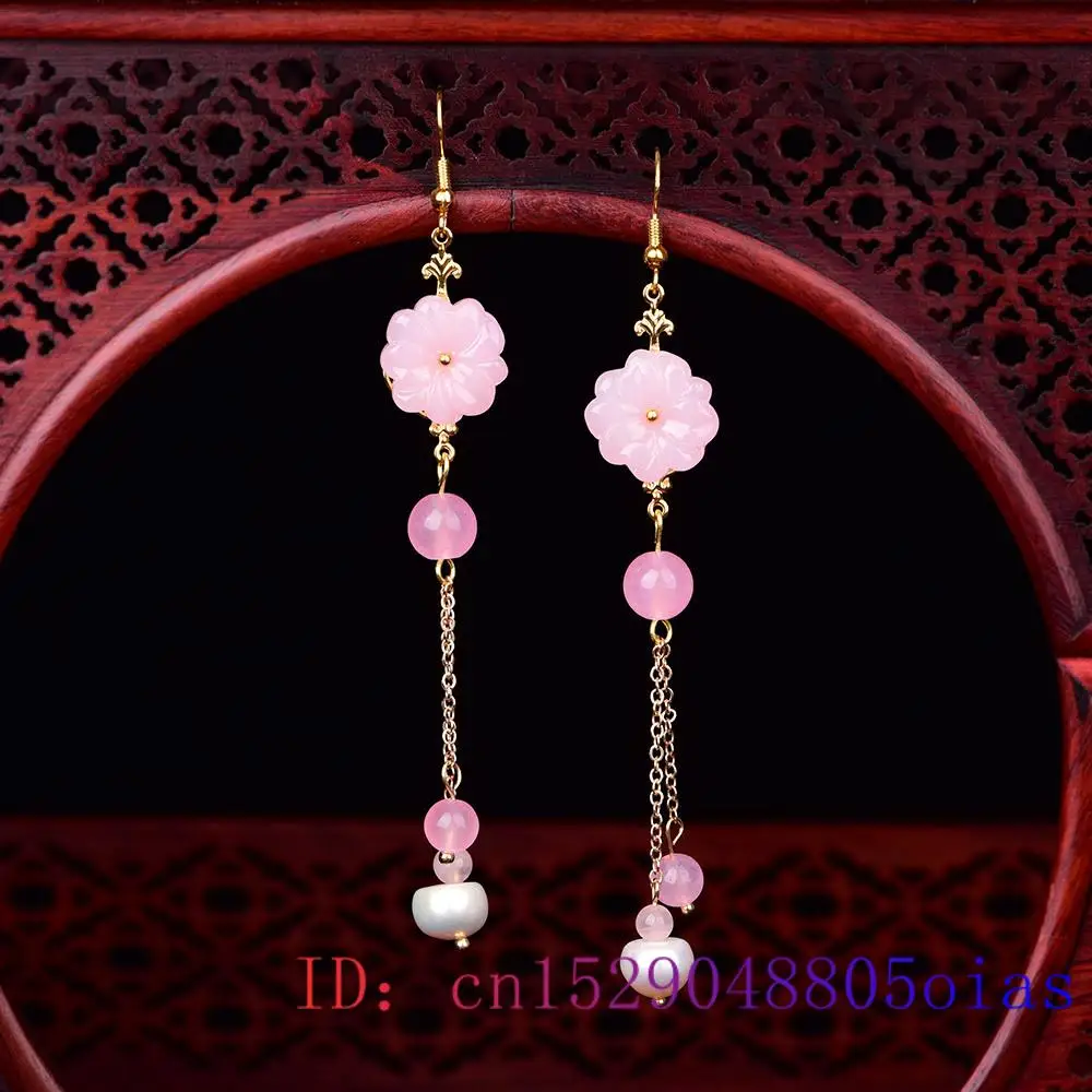 Pink Jade Flower Earrings Chal - Women Fashion Jewellery recension och pris