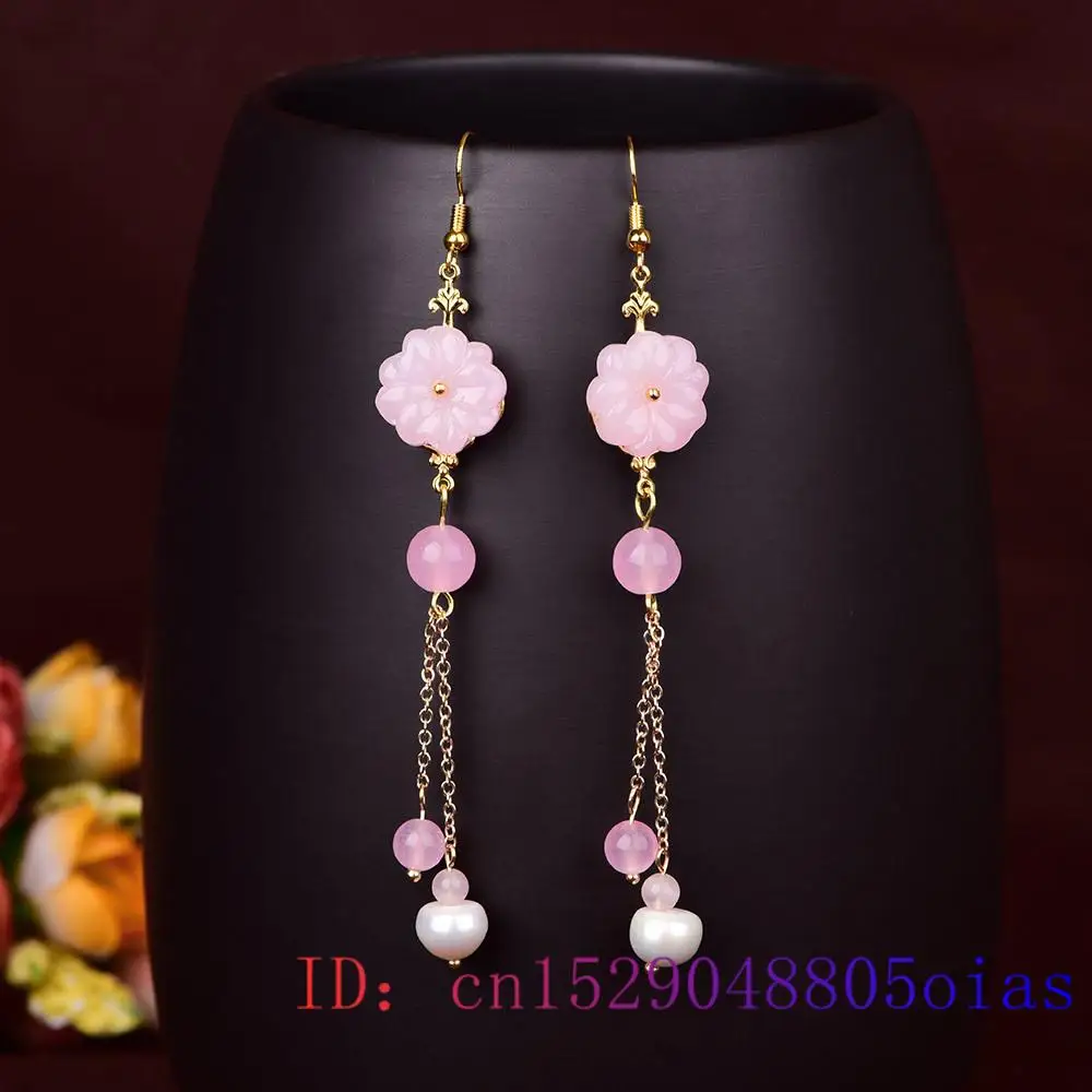 Pink Jade Flower Earrings Chal - Women Fashion Jewellery recension och pris