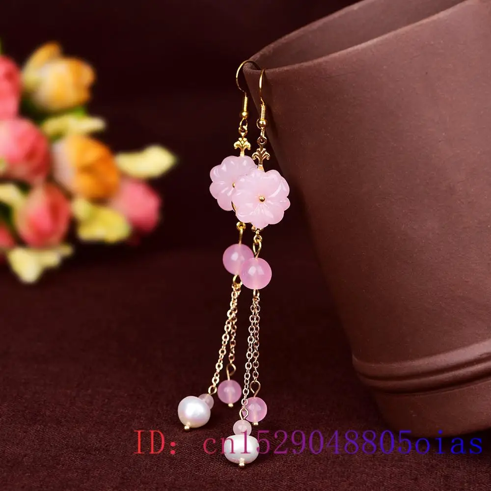 Pink Jade Flower Earrings Chal - Women Fashion Jewellery recension och pris