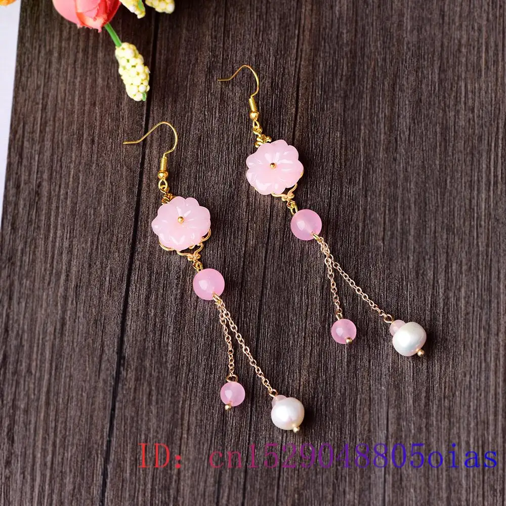 Pink Jade Flower Earrings Chal - Women Fashion Jewellery recension och pris