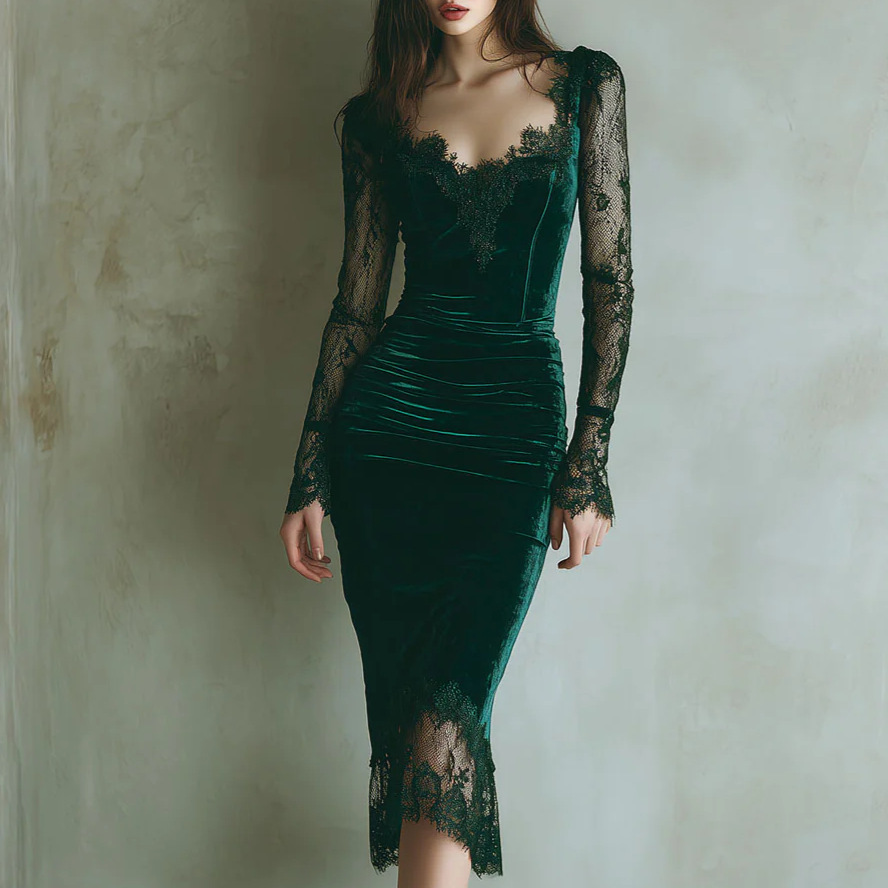 Elegant Lace Embroidery Velvet - Women'S Fashion Quarter Zip recension och pris
