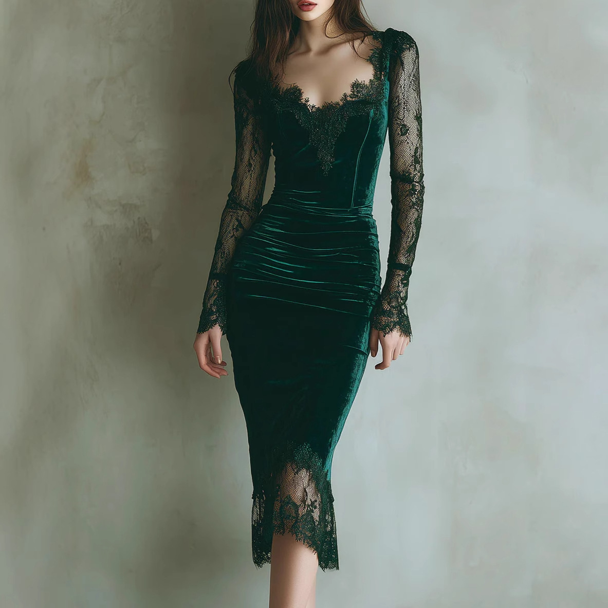 Elegant Lace Embroidery Velvet - Women'S Fashion Quarter Zip recension och pris