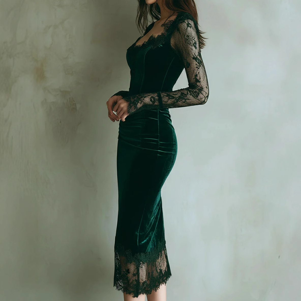 Elegant Lace Embroidery Velvet - Women'S Fashion Quarter Zip recension och pris