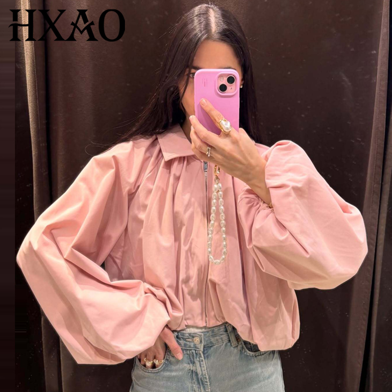 HXAO Women's Loose Pink Croppe - Women'S Fashion Quarter Zip recension och pris