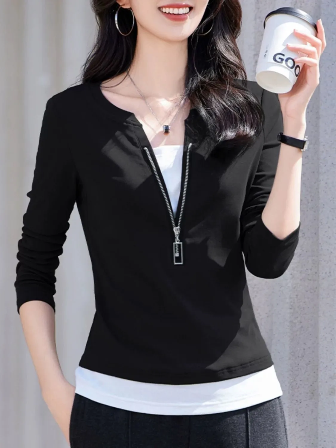 Women's Fashion V-Neck Zip Lon - Women'S Fashion Quarter Zip recension och pris