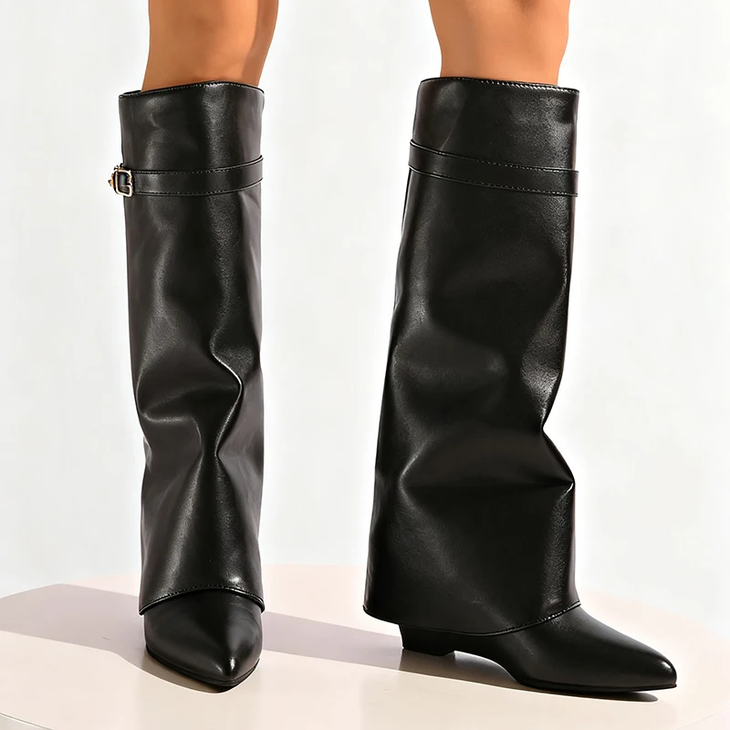 Black Pu Leather Knee High Boo - Women'S Fashion Leather Boots recension och pris
