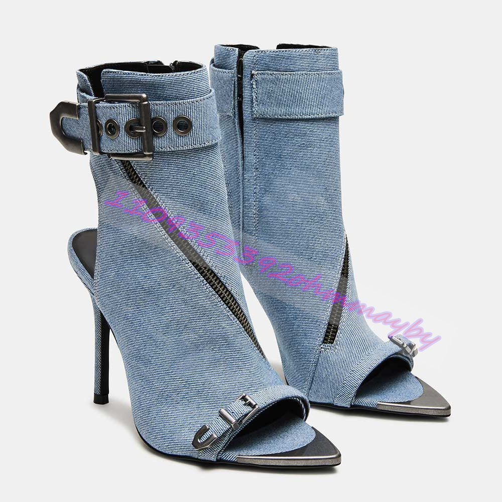 Summer Blue Denim Pointed-Toe  - Women'S Fashion Boots recension och pris