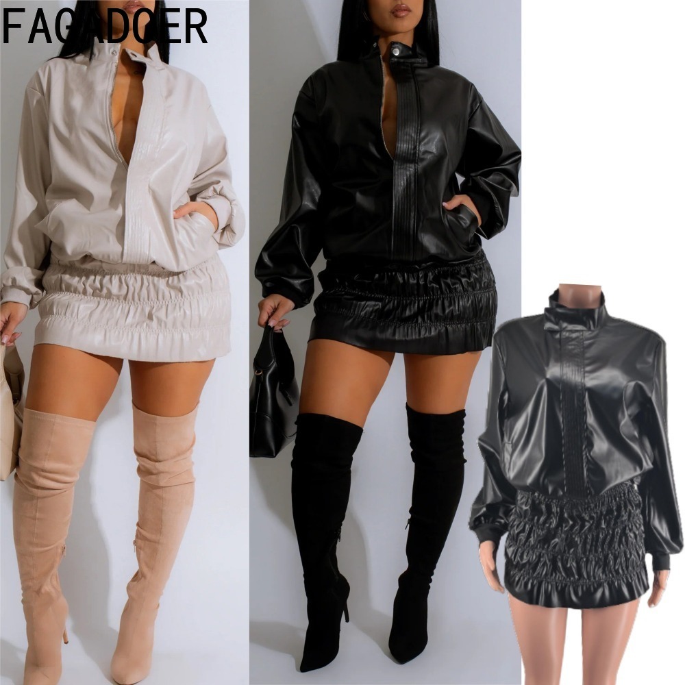 FAGADOER Punk Leather 2 Piece  - Women'S Fashion Quarter Zip recension och pris