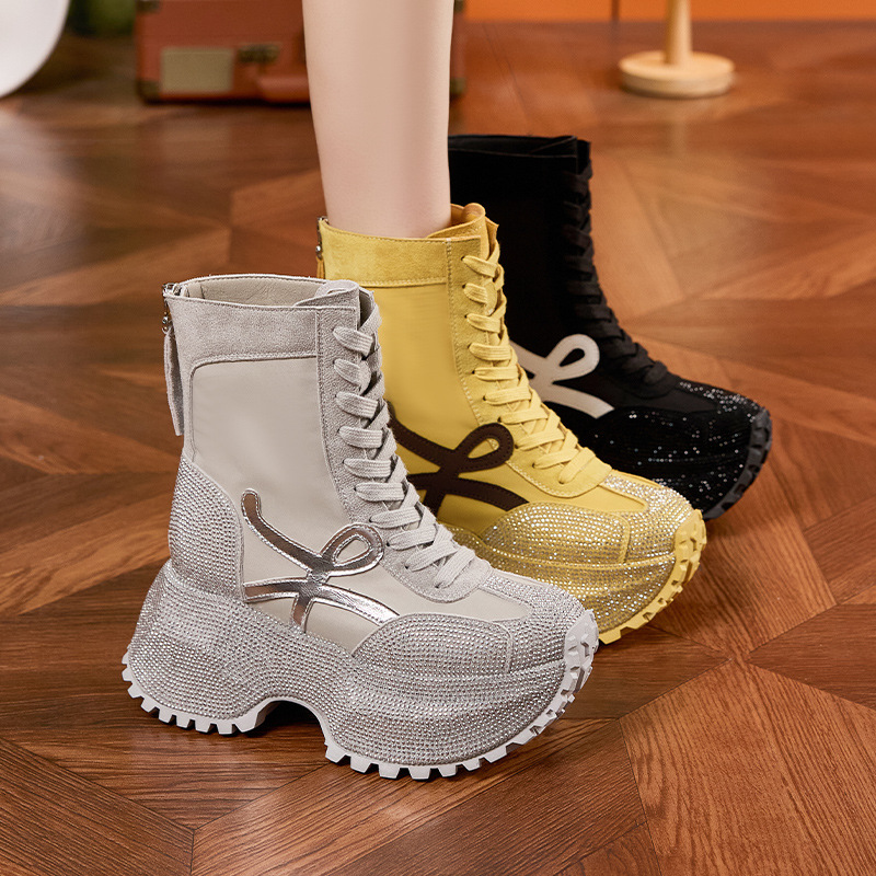 Women's Thick Sole High-top Fa - Women'S Fashion Leather Boots recension och pris